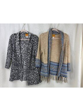 Ruby Rd Petite Womens‎ Open Front Cardigan Bundle PXL Paisley Fringe Lot of 2